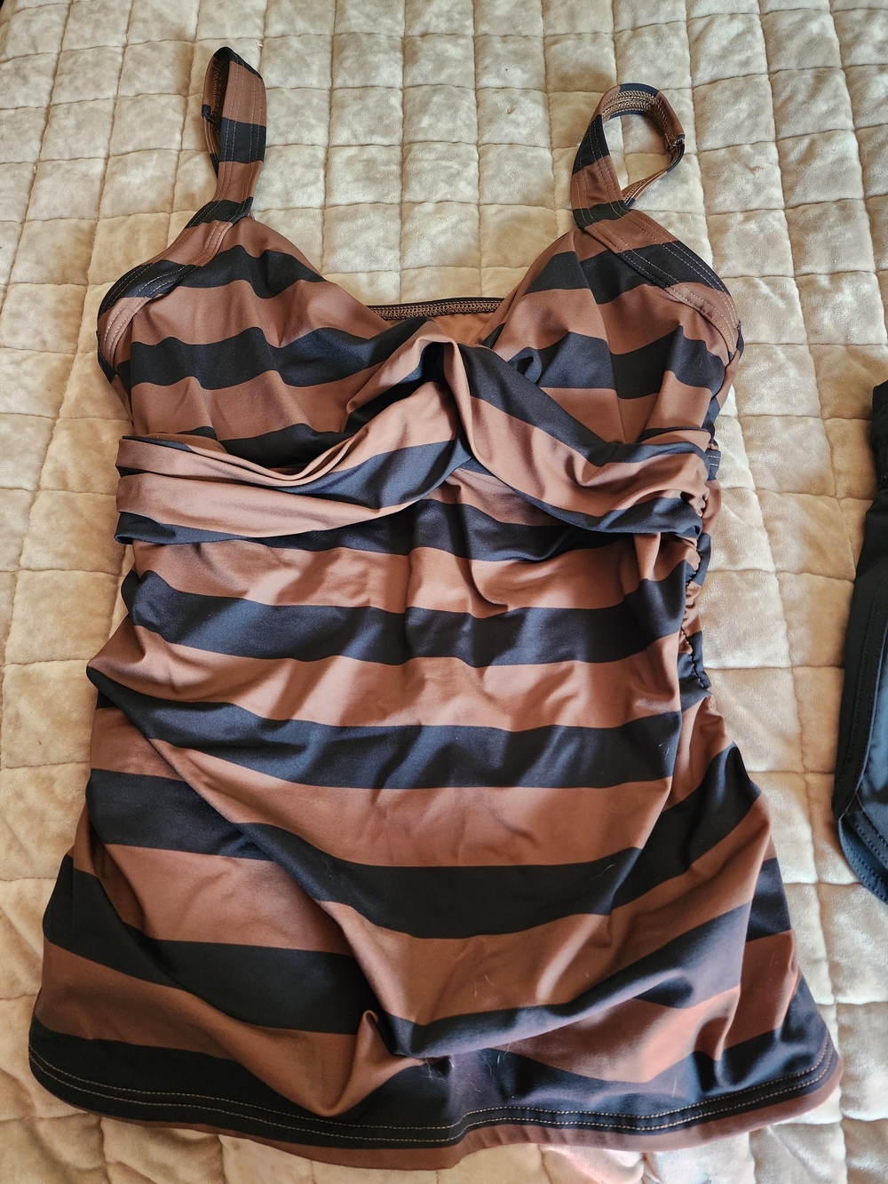 Lands' End Brown & Black Striped Tankini Top